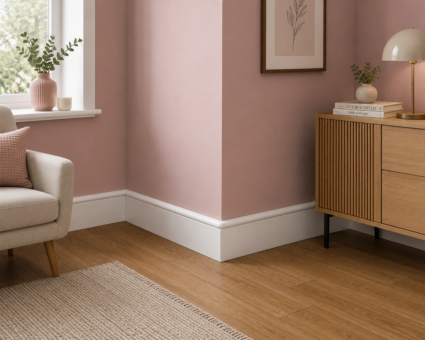 Pencil Round and Drip MDF Skirting Board 3 Pink Wall Skirting Room